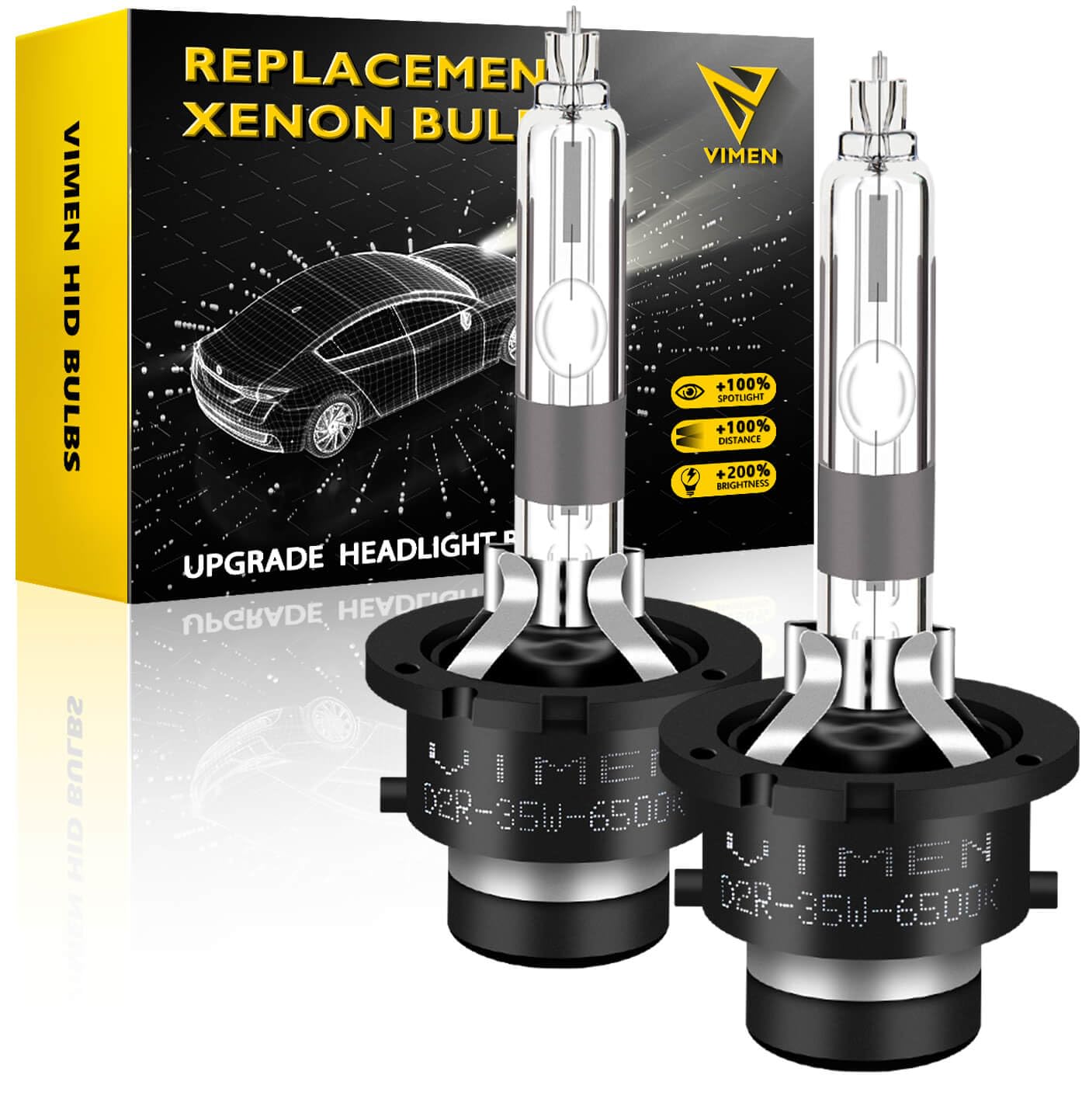 

VIMEN Headlight D2R HID Bulb 6500K 35W Replacement HID Light, Vehicle Inspection Compliant, 12V, High Brightness HID Bulb, 2 Bulbs per Set