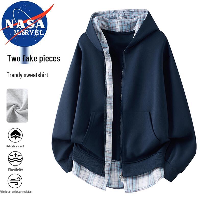 NASA MARVEL Męska bluza z kapturem w amerykańskim stylu, imitująca dwuczęściową