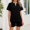 Zomer Tweedeelss Set voor Dames V-hals Top met Korte Mouwen en Taille met Trekkoord Shorts Casual Loungewear Outfit voor Dagelijks Gebruik