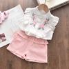 Hot-selling Girls' Embroidered Sleeveless Shirt and Shorts Two-piece Set for Summer