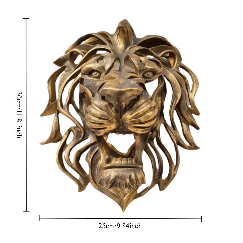 Wanddekoration Löwenkopf aus Kunstharz, goldene, ausgehöhlte Löwenkopf-Kunstskulptur, geeignet für den Eingangsbereich, die Türwand oder den Zaun.