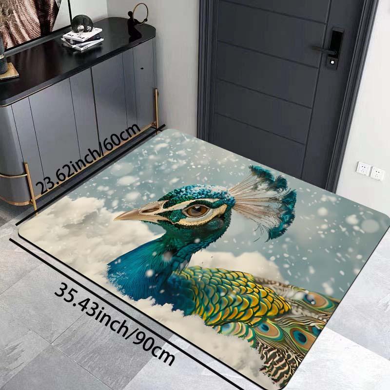 1 ks Kuchyňský koberec proti únavě Sněhově modrý potisk pávů Vodotěsný Protiskluzový Silný Polstrovaný Kuchyňská rohož Odolná Komfortní Podložka pro stání pro Kuchyň