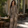 Birnenform Schmeichelhaftes Outfit Boho-Print 2-teilige Sets für Damen, Lässiges Langarm-Oberteil Damen Weitbeinige Hosen Passende Sets, Sommer Locker Reisen