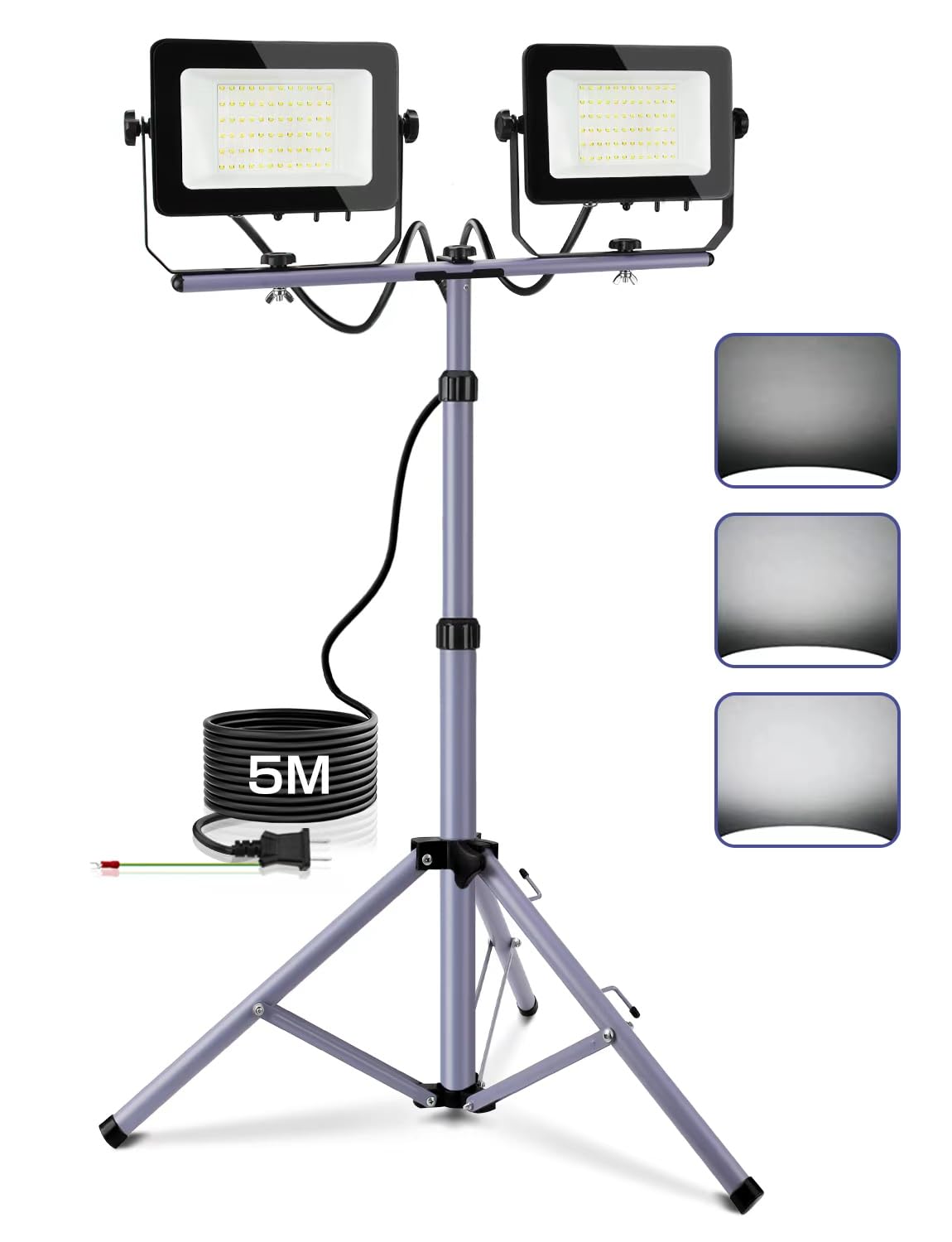 

Akitoe LED Floodlight [40w50w60w70w80w100w Dimmable] Dual-Bulb Work Light, 6500k High Brightness, Tripod Stand Light, 5m Cord, Grounded Plug, 180°