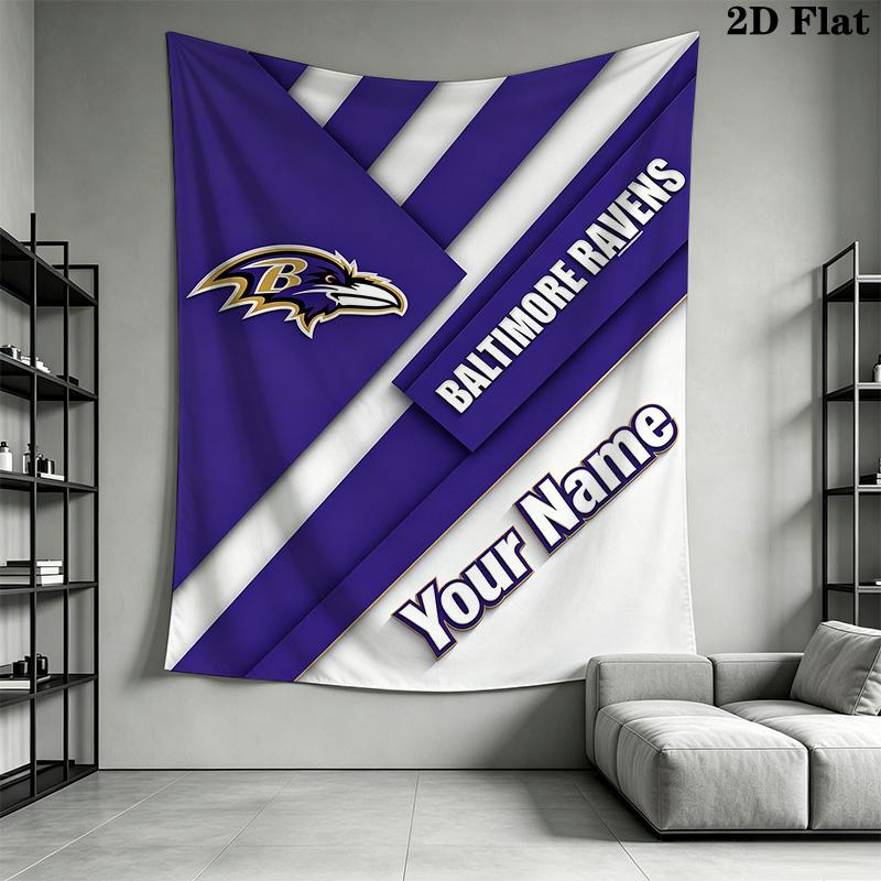 Name Custom Baltimore Ravens Logo Wall Tapestry Aesthetic Wall Hanging Printed Fabric Blanket Decorative Tapestries for Bedroom Living Room Home Decor