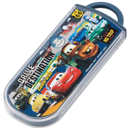 Skater Lunch Box Trio Set Chopsticks Spoon Fork Disney Cars 24 for Children Antibacterial Treatment Easy to Open Sliding Type Made in Japan TACC2AG-A