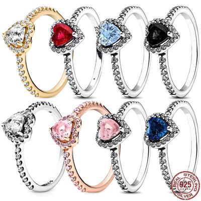 New Heart Shaped Ring 925 Sterling Silver Shiny Various Colors Ring Classic Luxury Charm Exquisite Jewelry Surprise Gift
