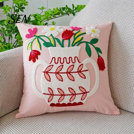 Floral Pattern Throw Pillow Shams Farmhouse Cushion Cover, 3D Flower Embroidery Decorative Light Luxury Bed Covers Case for Living Room Couch