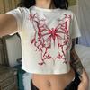 European, American English slogans Printed sexy exposed navel short T-shirt fashionable round neck slim slim top women's multi-picture