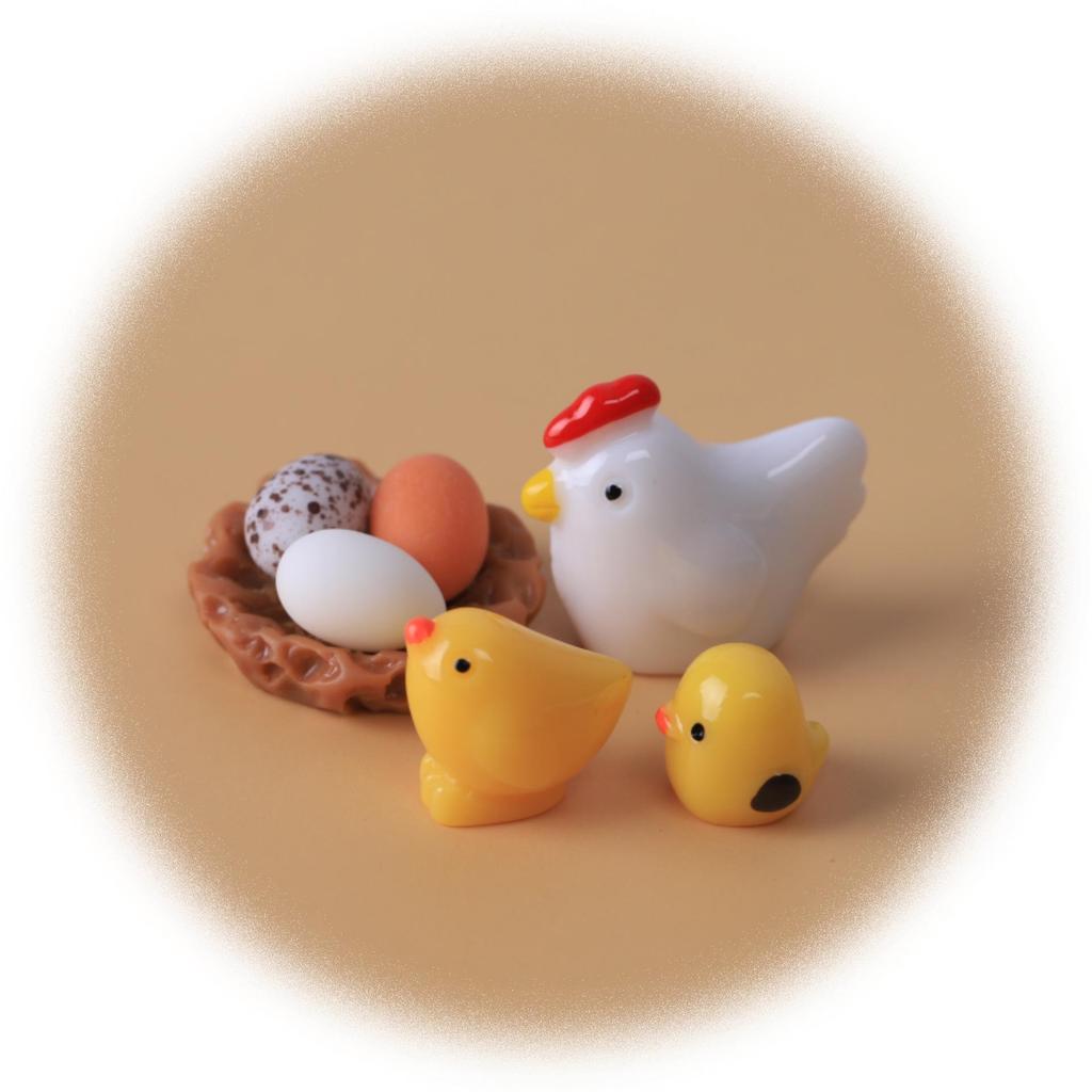 Resin Craft Chick Family with Egg and Nest - 3D DIY Micro Landscape Ornaments