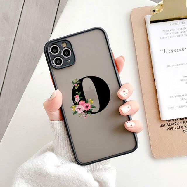 Black Letter Flower Matte Phone Case For iPhone 15 12 14 Pro Max Cases For iPhone 11 13 pro Back Cover fashion Shell Coque