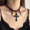 Dark Cross Bead Collarbone Chain Female Heavy Worker Spicy Girl High-end Feeling Sweet Cool Necklace Rivet Hip-hop Accessories