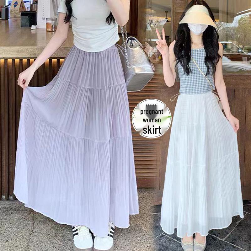 Maternity Summer 2026 Pleated A-line Umbrella Skirt with Layered Cake Design Double Extra Large