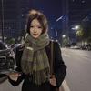 Retro green plaid scarf women's autumn and winter versatile personality advanced sense warm shawl scarf