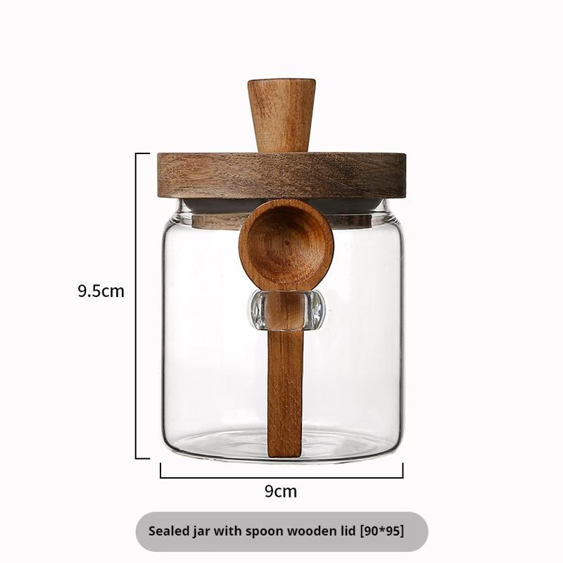 Glass Storage Jar with Wooden Lid and Spoon, Clear Coffee Bean Container for Kitchen Pantry, Airtight Food Canister for Tea Nuts