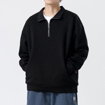 High Collar Half-zip Sweatshirt for Men In Autumn Winter Thickened Loose Trendy Brand Solid Color Casual Long-sleeved POLO
