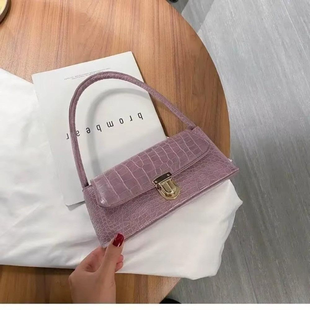 New Solid Color Women's Underarm Shoulder Bag Luxury Design Versatile Ladies Handbag Purse Stone Patterned Crossbody Bags