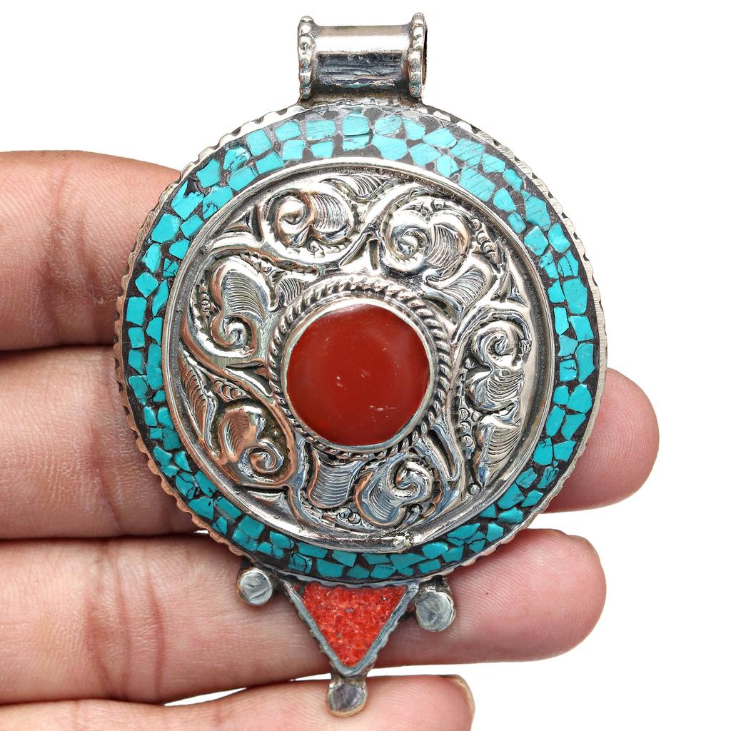 Handmade Tibetan Silver Gemstone Turquoise Red Coral Nepali Necklace Jewelry