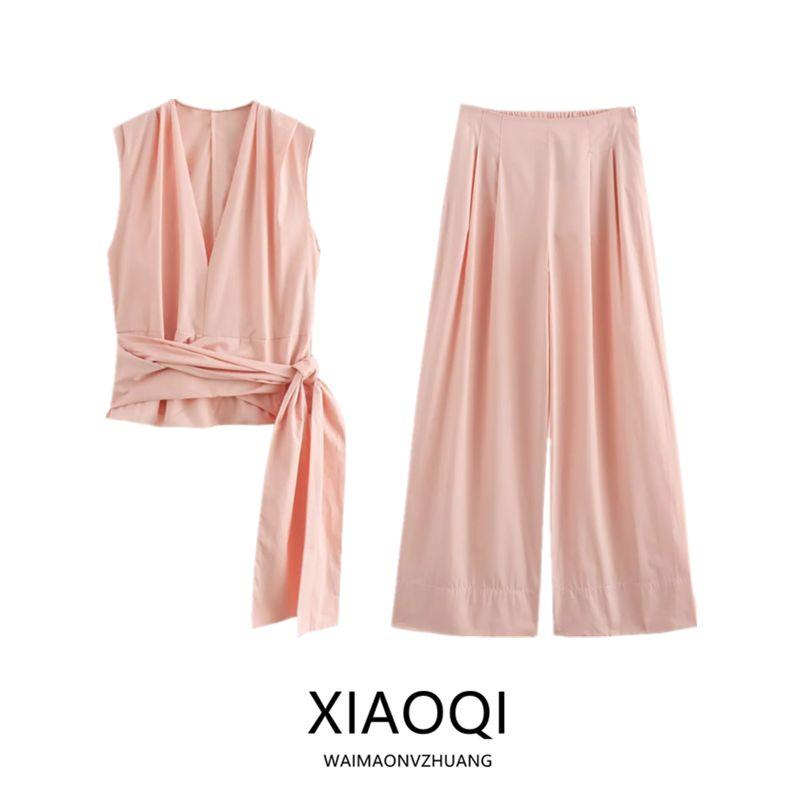 Fashion Style 2024 Summer New Arrival Women's Clothing Stylish Poplin Sleeveless with Tie Tops 9479247