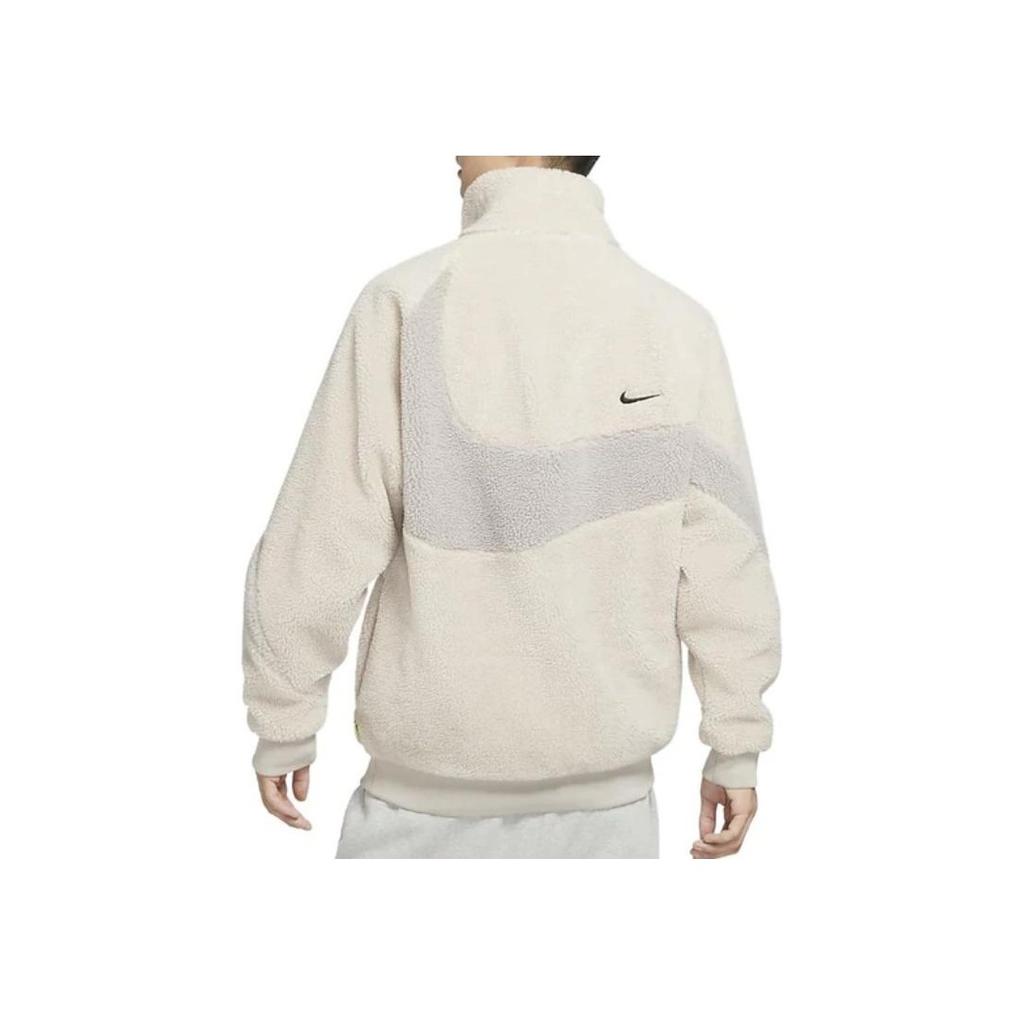 Nike Solid Color Logo Print Stand Collar Reversible Sherpa-Lined Warm Jacket Men Jackets Cream FB1910-236