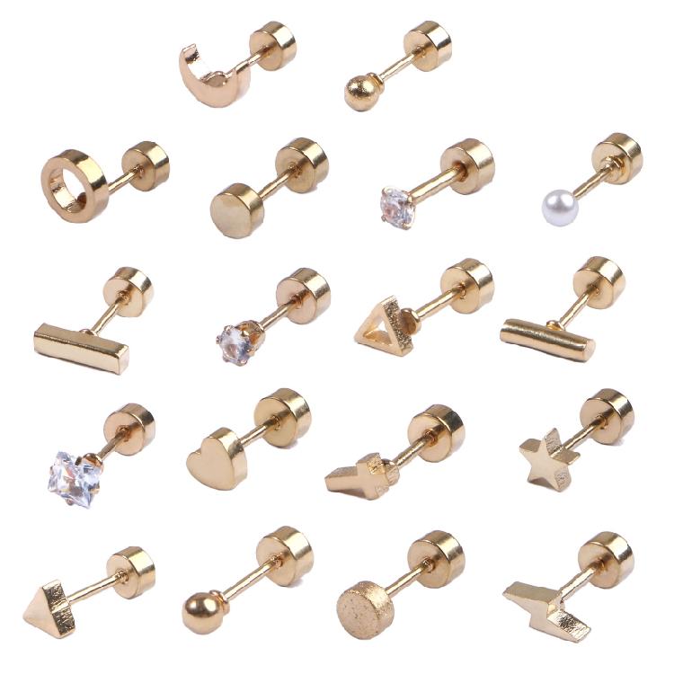 18-Pair Tiny Stud Earrings Star Moon for Triangle Ball Screwback Earrings for Un