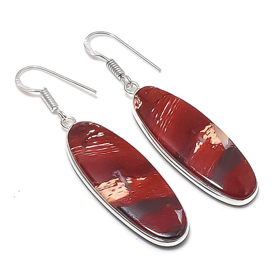 

Natural Red Snakeskin Gemstone 925 Sterling Silver Jewelry Earring 2.25 AEE-11149
