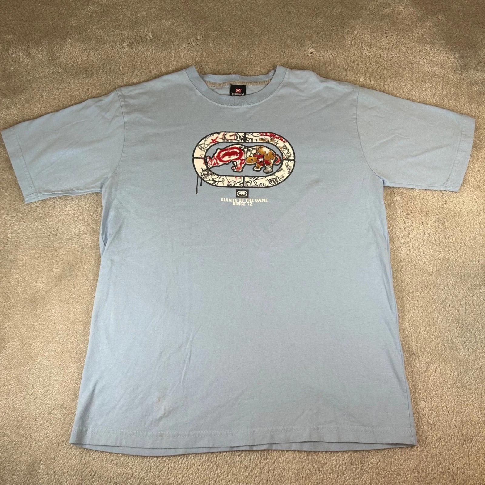 Ecko Unltd Graphic T-shirt Mens XL Light Blue Giants of the Game Rhino Logo Tee S