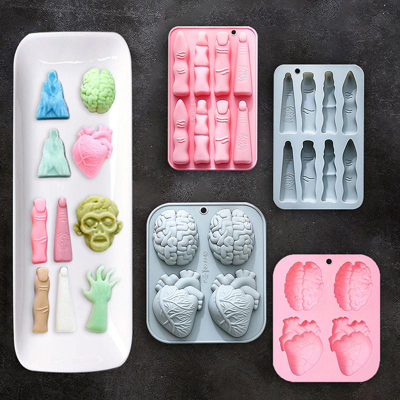 Halloween Baking Molds Fingers Death Human Heart Brain Silicone Molds Chocolate Candy Pudding Mold Ice Tray Cake Decor
