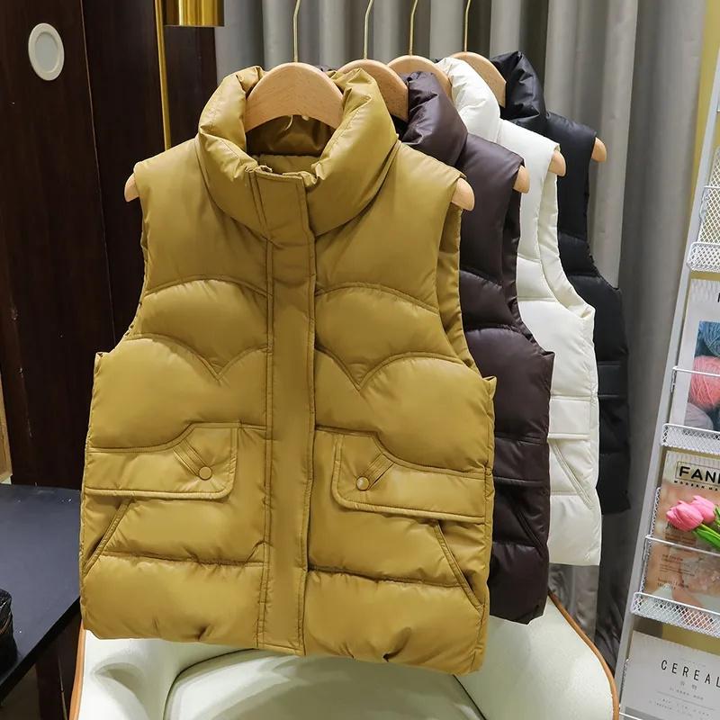 Damski Pikowany Kamizelka Jesień Zima Moda Stój Całoroczna Ciepła Bez Rękawów Kamizelka Kurtka Damskie Damskie Top