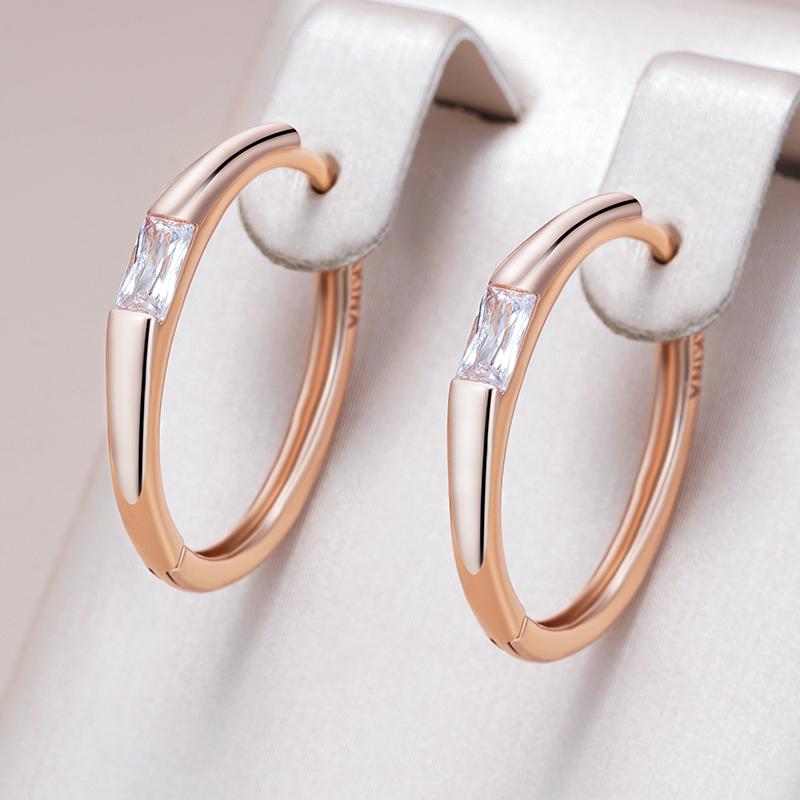 Trendy Rose Gold Color Hoop Earrings For Women Shiny Square Natural Zircon Accessories Vintage Bride Wedding Jewelry