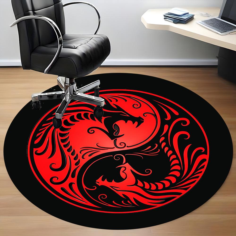 1pc Yin Yang Dragons Office Round Area Rug, Under Office Chairs Bedroom Living Room Home Decor, Room Deco, Available in Various Sizes