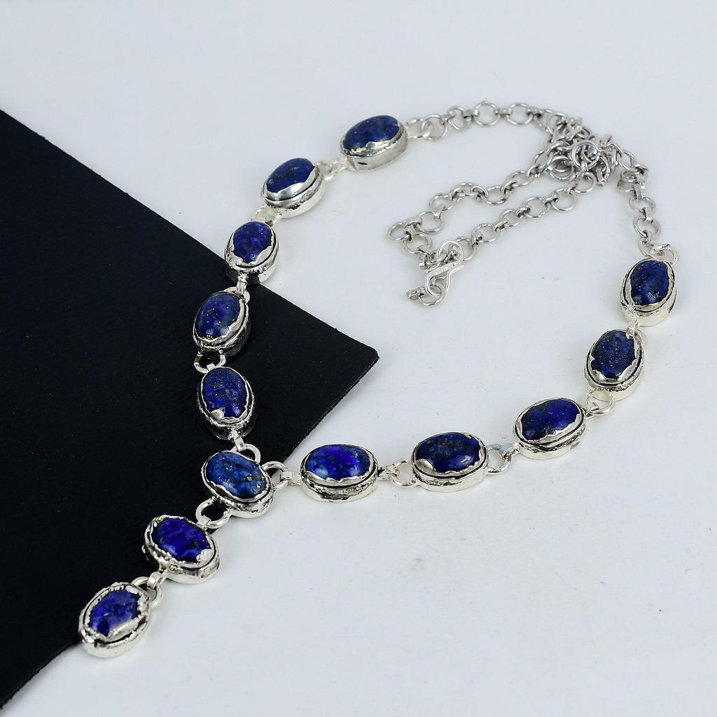 Dainty Lapis Lazuli Gemstone Handmade 925 Sterling Silver Necklace, Lapis Lazuli Silver Necklace For Wife, Unisex Necklace, Wadding Gift