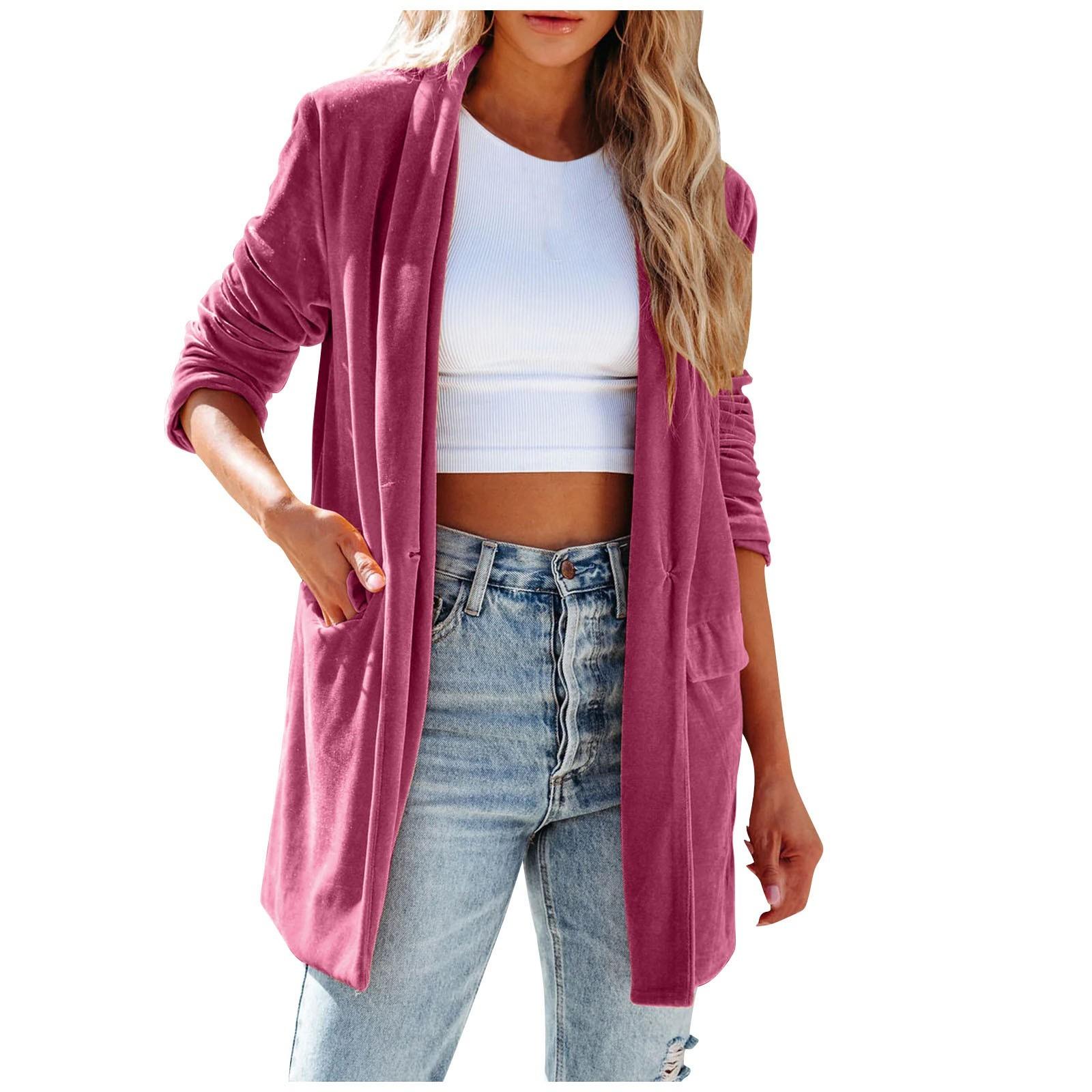 

Женский однотонный пиджак с длинным рукавом из бархата, костюм с открытым передом, пальто-кардиган с карманами, верхняя одежда XL