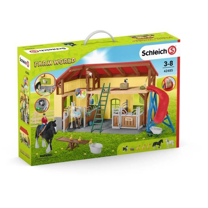 Écurie SCHLEICH - Farm World - 7 animaux, 2 box pour chevaux et accessoires