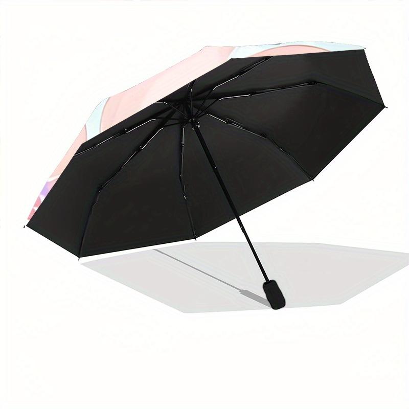 1pc Flamingo Family Floral Wreath Automatic Opening and Closing Umbrella - Small Umbrella Suitable for Various Occasions, Portable 3-Fold Sm