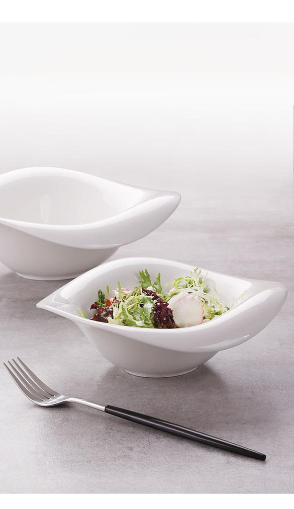 European Style Pure White Ceramic Salad Bowl Snack Dessert Bowl White Porcelain Dishes Kitchen Tableware Dining Table Decoration