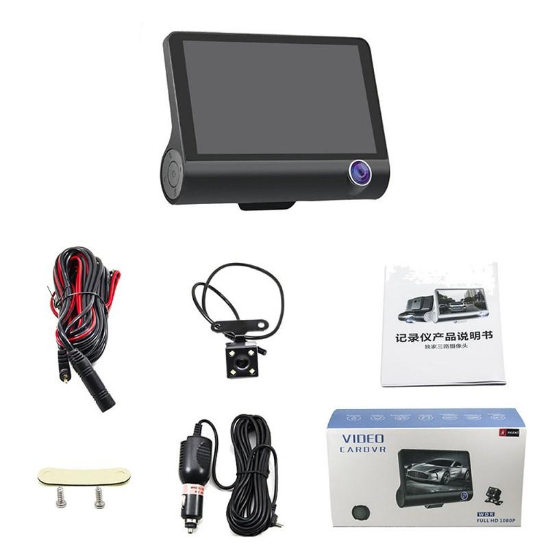 1080P Araba DVR 3 Kamera Lens 4 İnçlik Dikiz Kamerası Geri Görüş Kamerası Dahil TF Kart Video Kaydedici Otomatik Kayıt Cihazı