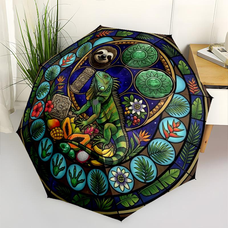 Tropical Nature Mandala pattern umbrella, portable and foldable design, 8 ribs, a casual accessory for Halloween, Christmas, and birthday gifts.