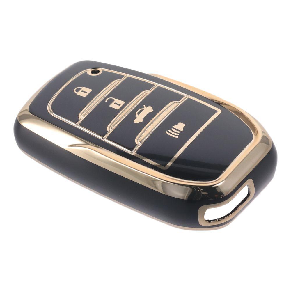 TPU Key Fob Cover for Toyota 4-Button Gold Edge Full Cover Key Fob Case Car Key Protection Cover