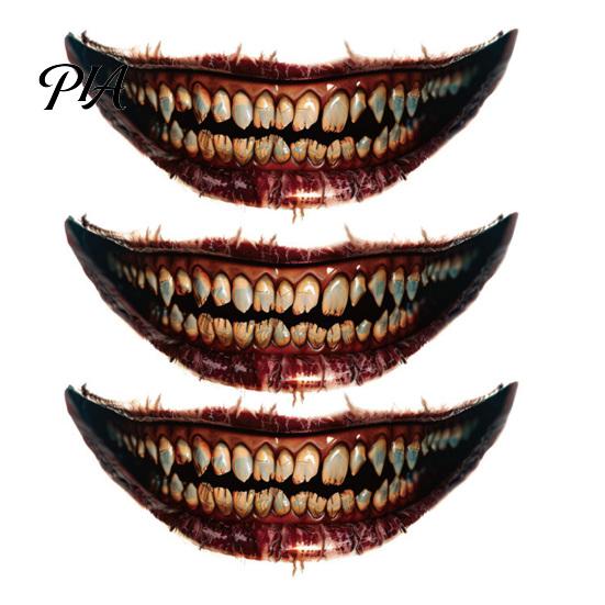 Safe Skin Friendly Makeup Tattoos 3Pcs Realistic Scary Mouth for Halloween Zombie Vampire Clown Party, Waterproof Spooky Theme Party Accessories