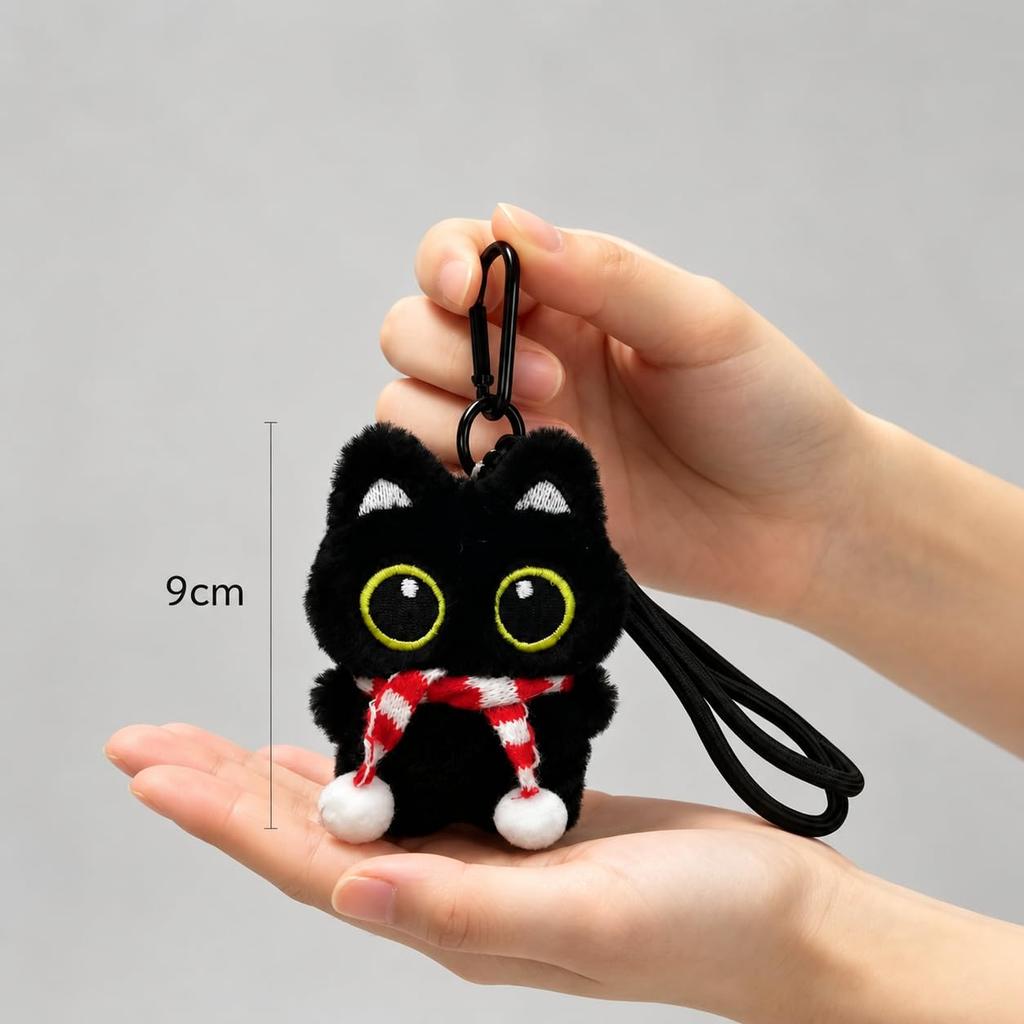 [sansejin] Black Cat & White Cat Plush Keychain with Scarf (Set of 2)