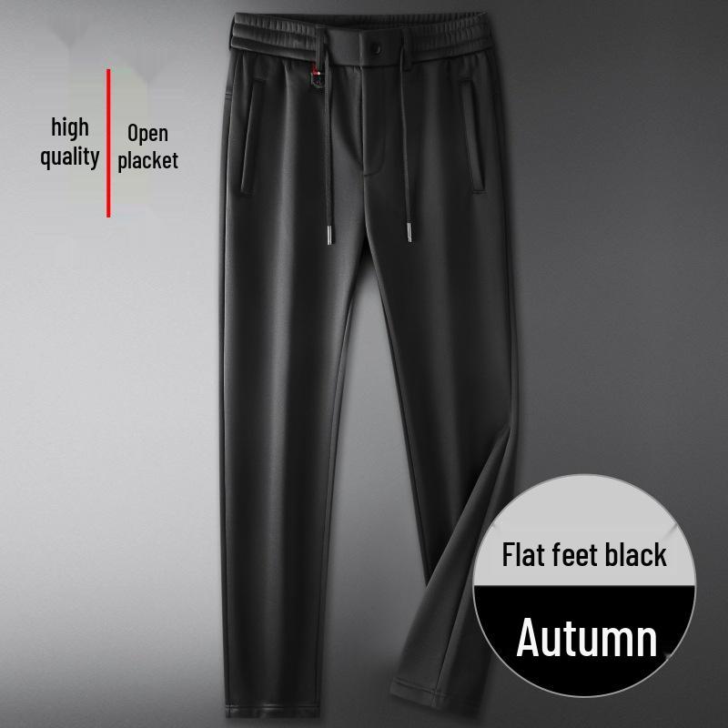Men's Plus Size Autumn Fleece-Lined Sweatpants - Elastic Waist, Straight Leg Casual Pants