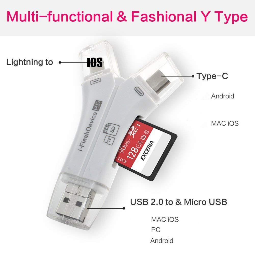 4-in-1 Otg Card Reader Universal Multi-functional Mobile Phone Tf Sd Camera Multi Interface Card Reader (with App)