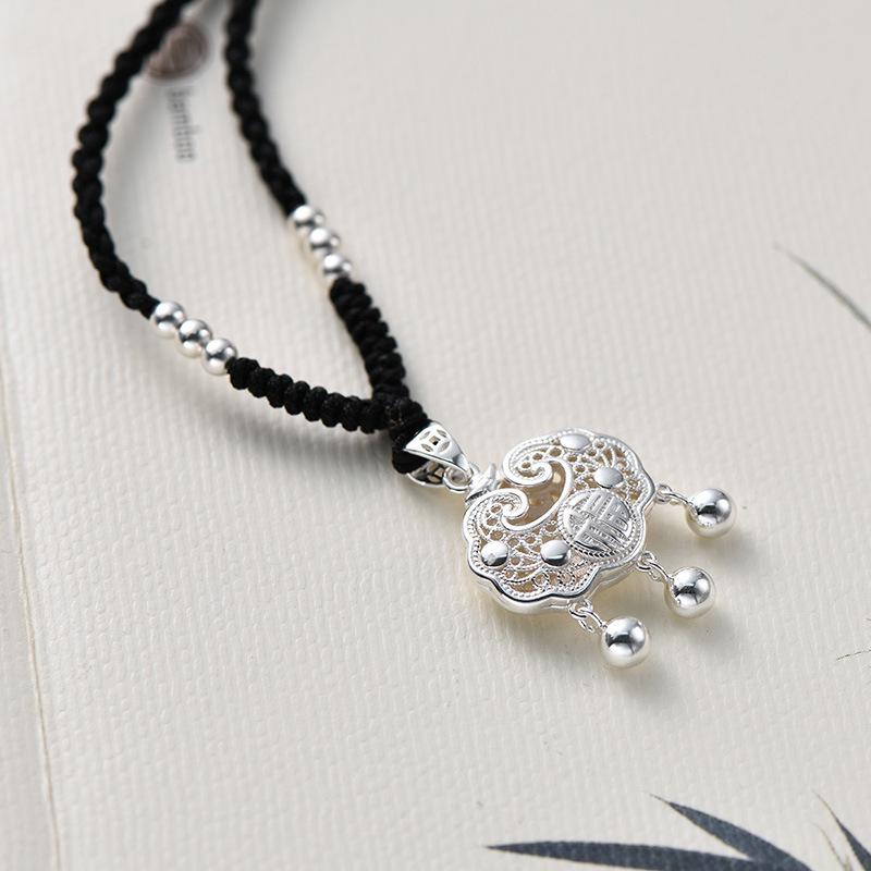 Tichiya Ethnic Style Luxury Woven Clavicle Chain Necklace In S925 Sterling Silver Women's Peace Lock Trendy Design