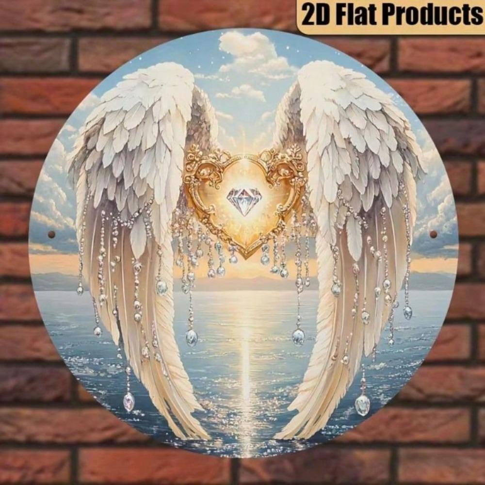 Metal Poster Angel Wings Heart Diamond Wall Art Decor Gift for Mom