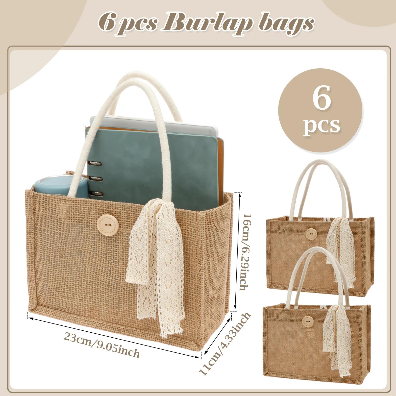

6/12 Pcs Linen Tote Bag Large Capacity Ladies Totewith Handle and Ribbon Reusable Linen Grocery Tote for Outdoor Picnic