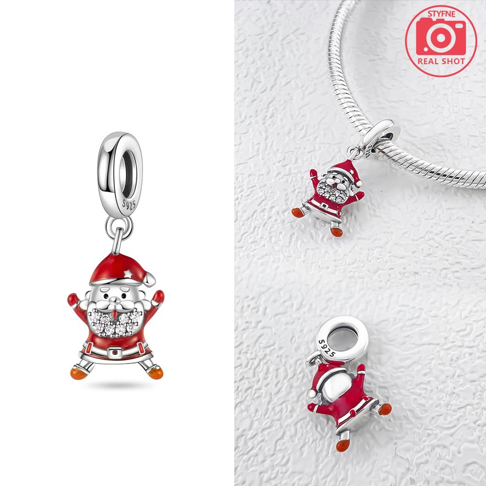 Original Charms Copper White Snowman Snowflakes Christmas Tree Pendant Beads Fit Bracelet Women Making Gift Accessory