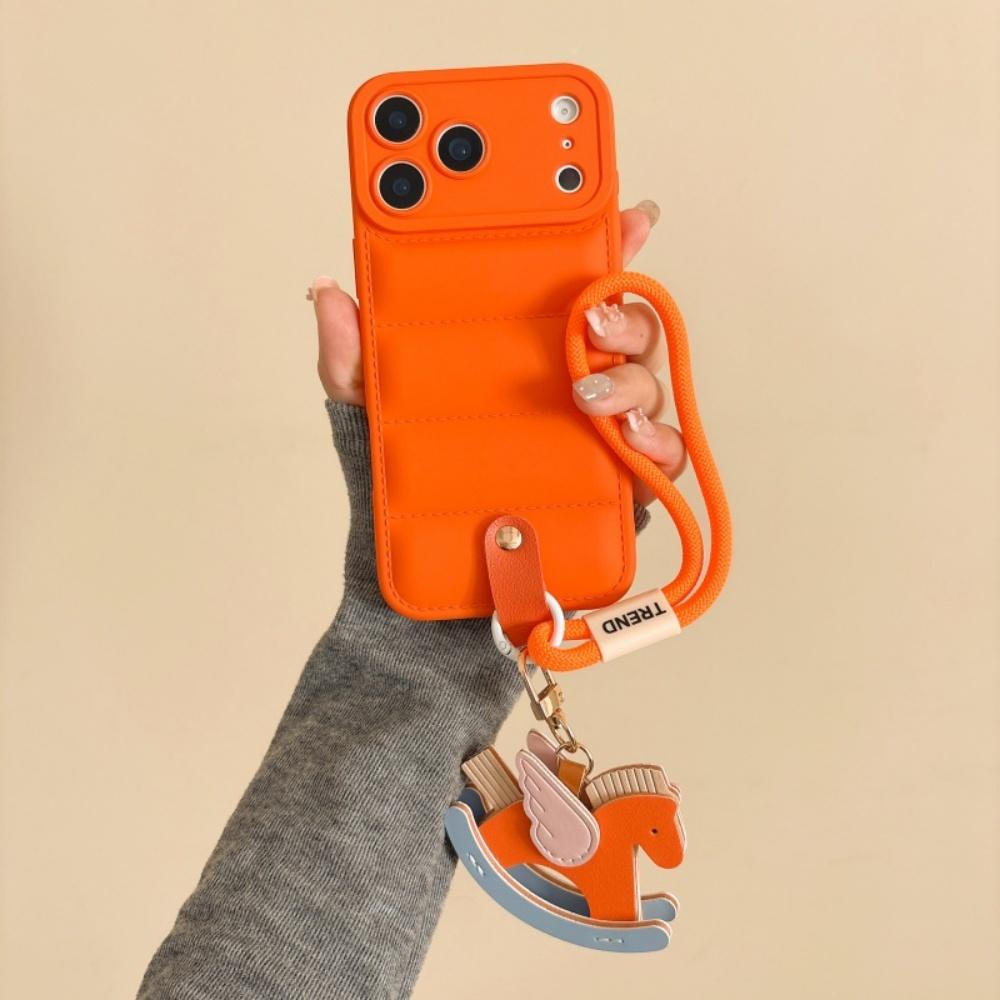 Cartoon Horse Down Jacket Hand Wrist Strap Case for For Iphone 17 16 1 Pro Max Air 14 Plus 13 12 11 X Xr Xs Lanyard Soft TPU Cover