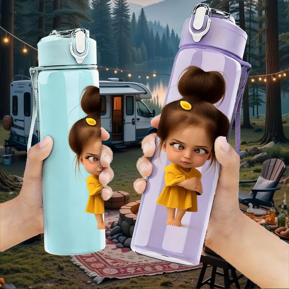 1PC Little Afro Girl Yellow Dress Portrait Print 750ml Color Plastic Sports Water Bottle Leakproof Flip Straw Lid Suitable for Sports Office Home Use