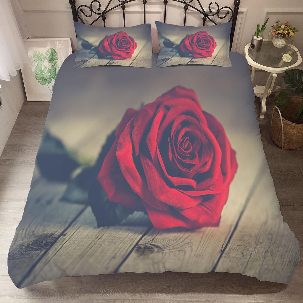 Red Rose King Queen Duvet Cover Romantic Flower Bedding Set Valentine's Day Quilt Cover Couples Floral Polyester Comforter Cover